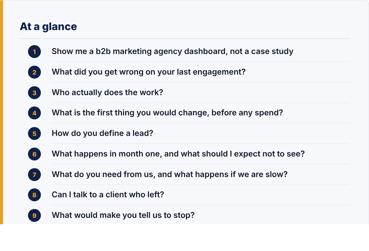 b2b marketing agency: the article's points at a glance