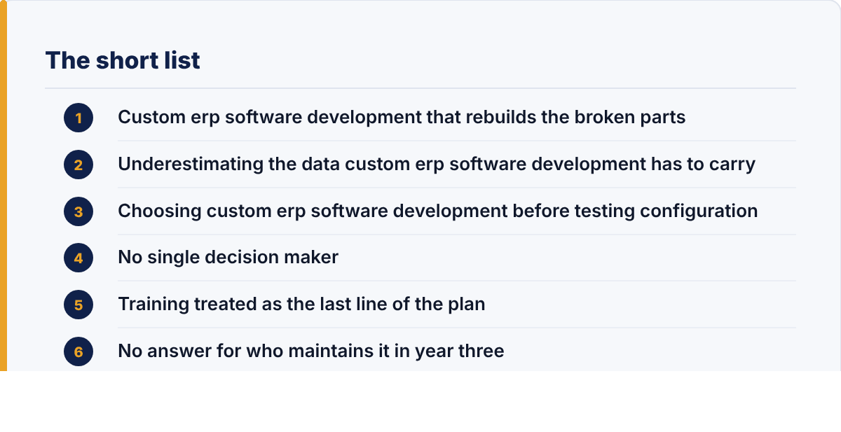 custom erp software development: the article's points at a glance