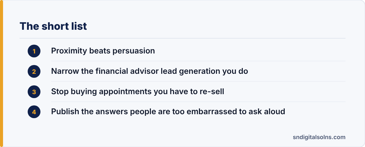 financial advisor lead generation: the article's points at a glance