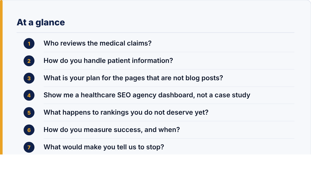 healthcare seo agency: the article's points at a glance