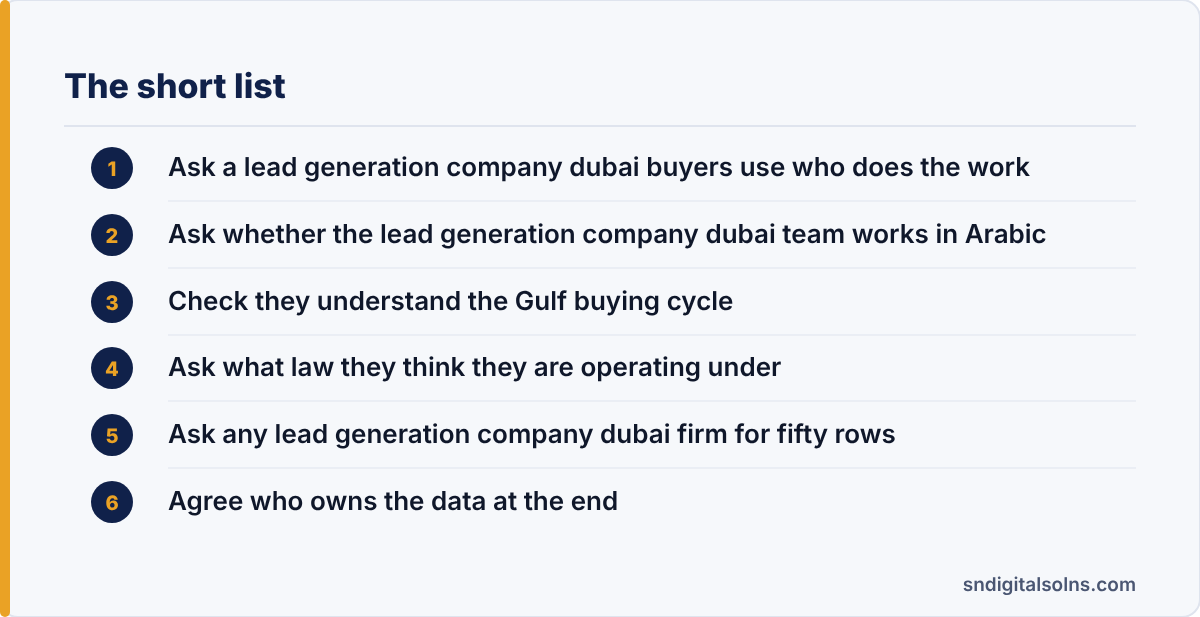 lead generation company dubai: the article's points at a glance