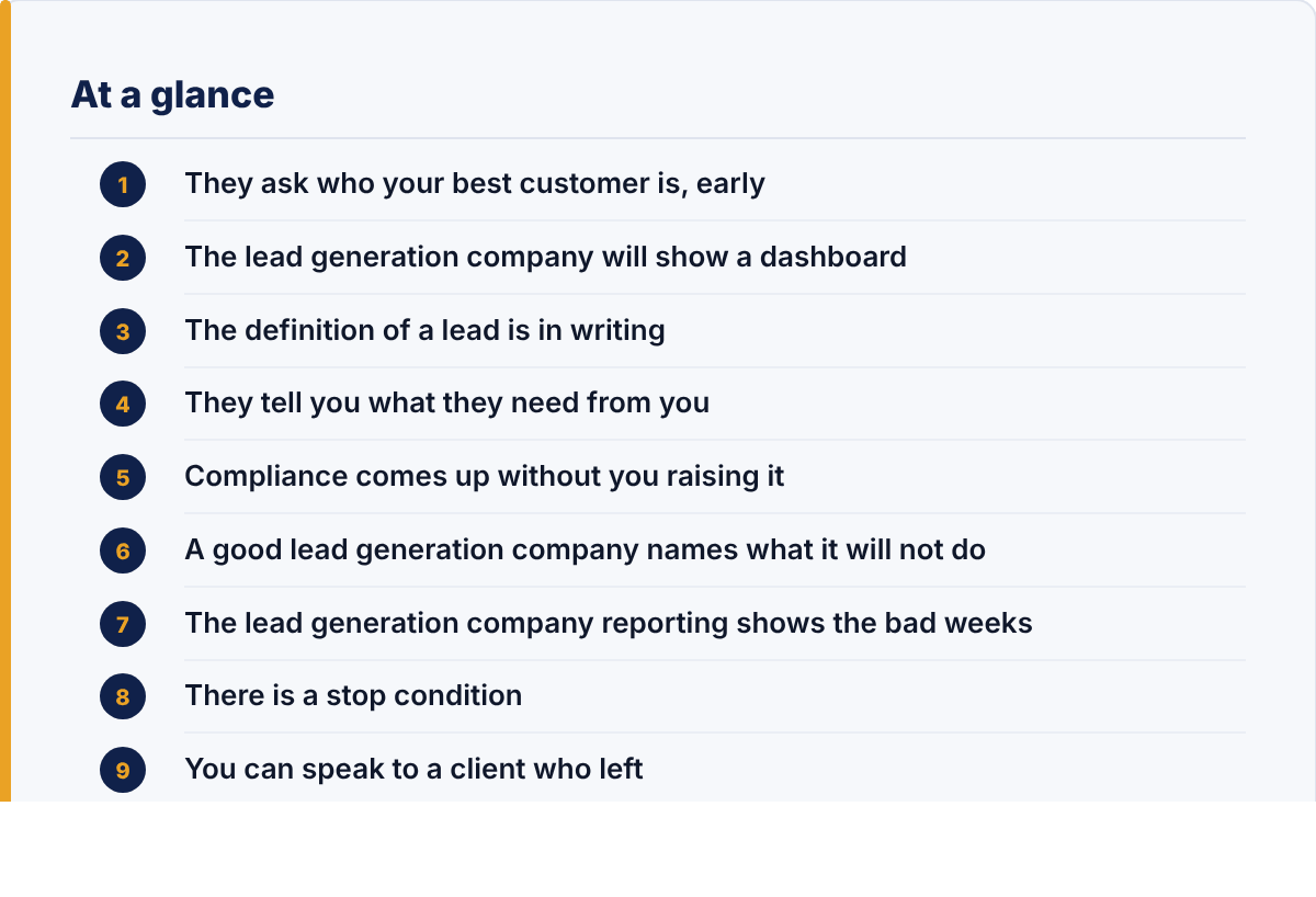 lead generation company: the article's points at a glance