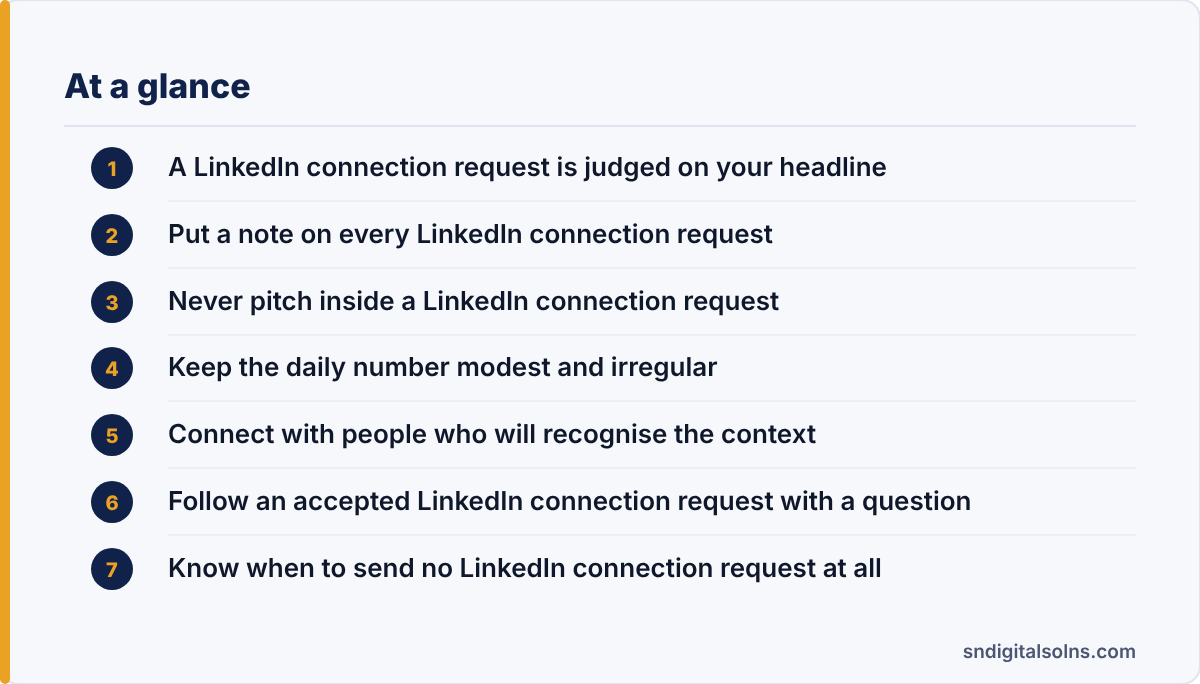 linkedin connection request: the article's points at a glance