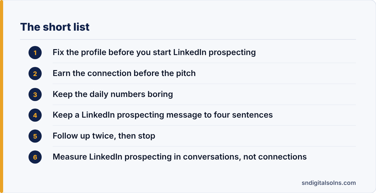 linkedin prospecting: the article's points at a glance