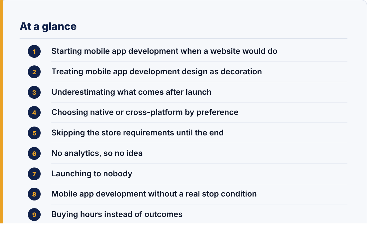 mobile app development: the article's points at a glance