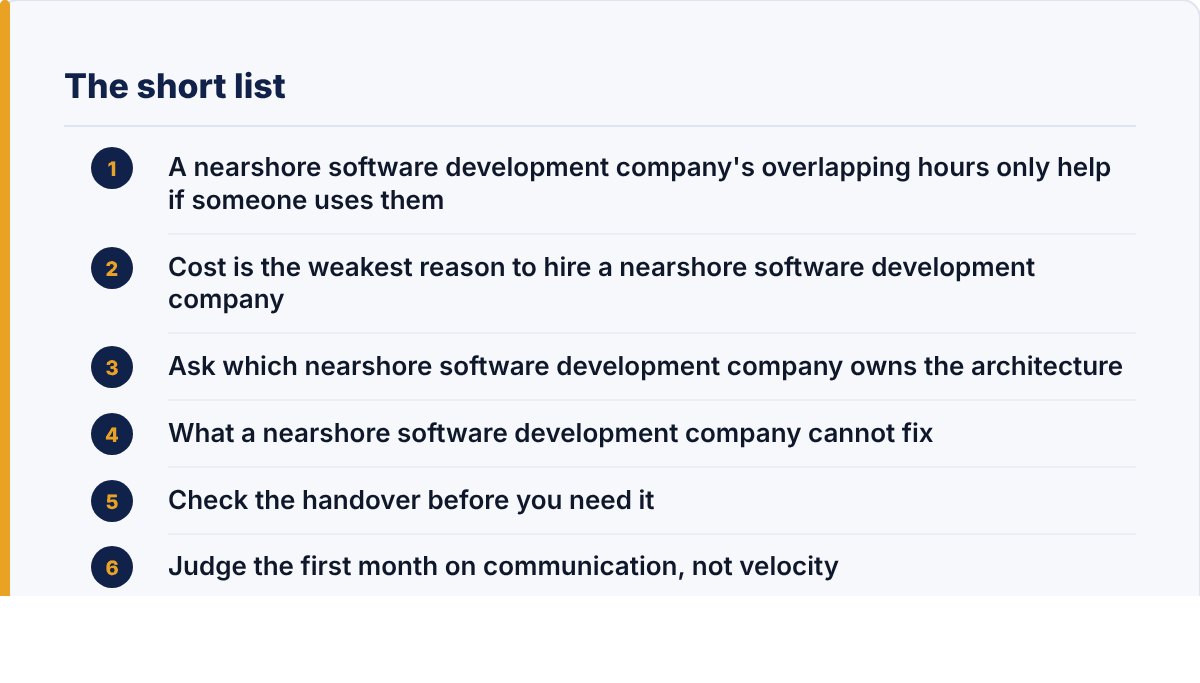 nearshore software development company: the article's points at a glance