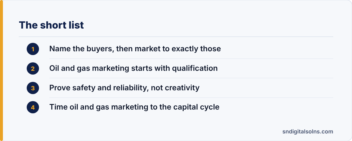 oil and gas marketing: the article's points at a glance