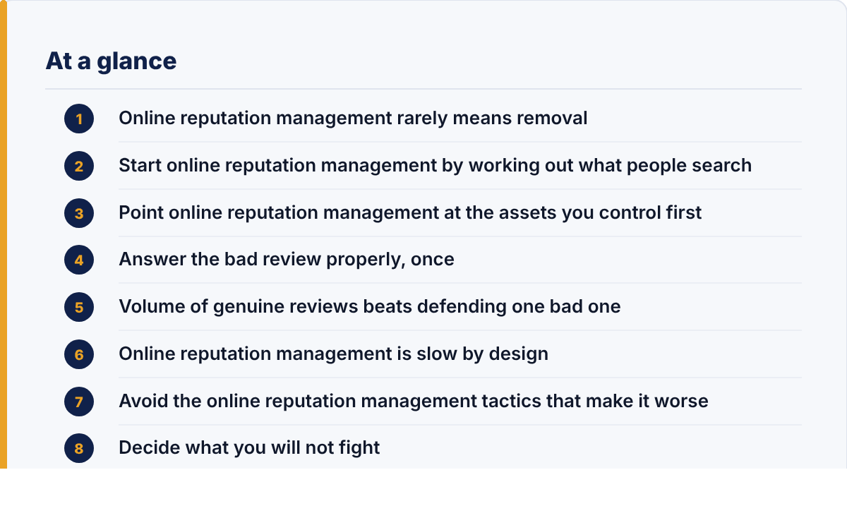online reputation management: the article's points at a glance