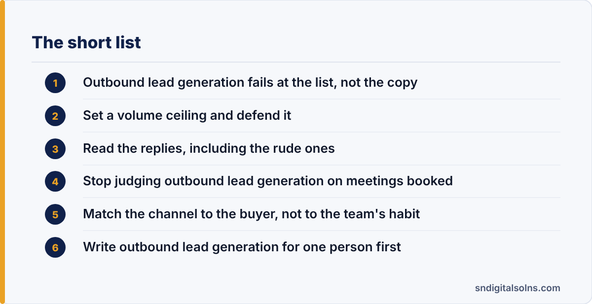 outbound lead generation: the article's points at a glance