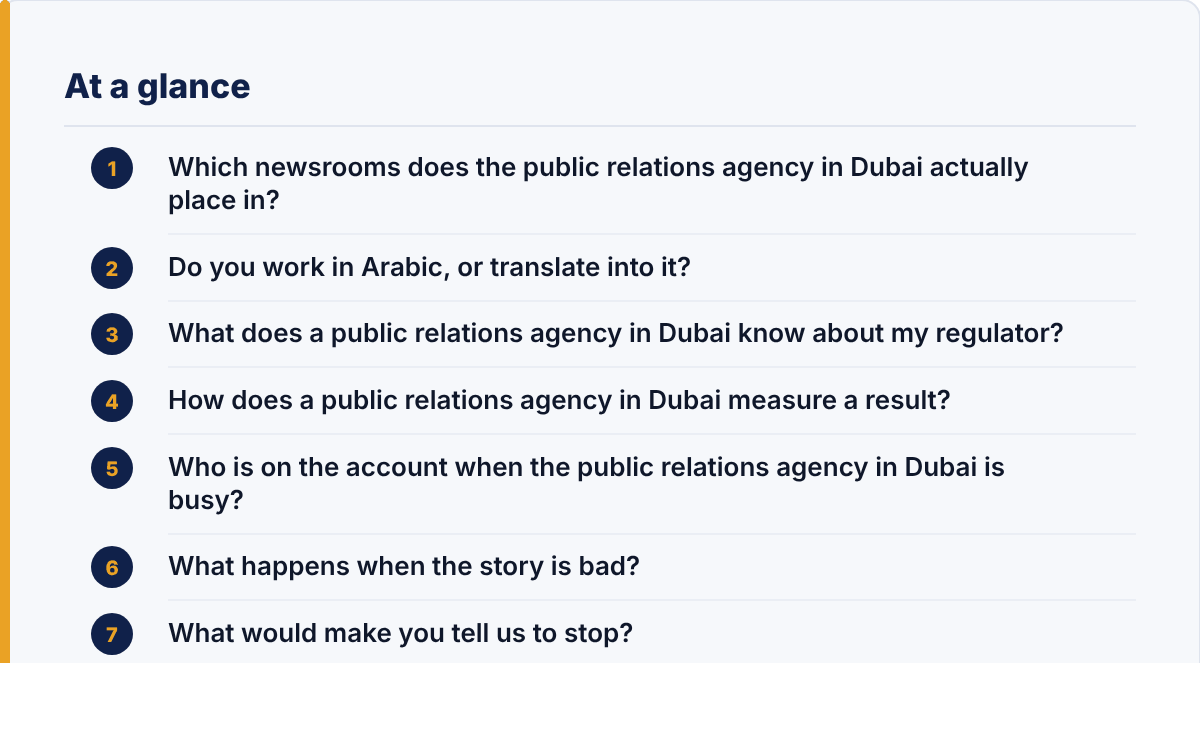 public relations agency in dubai: the article's points at a glance