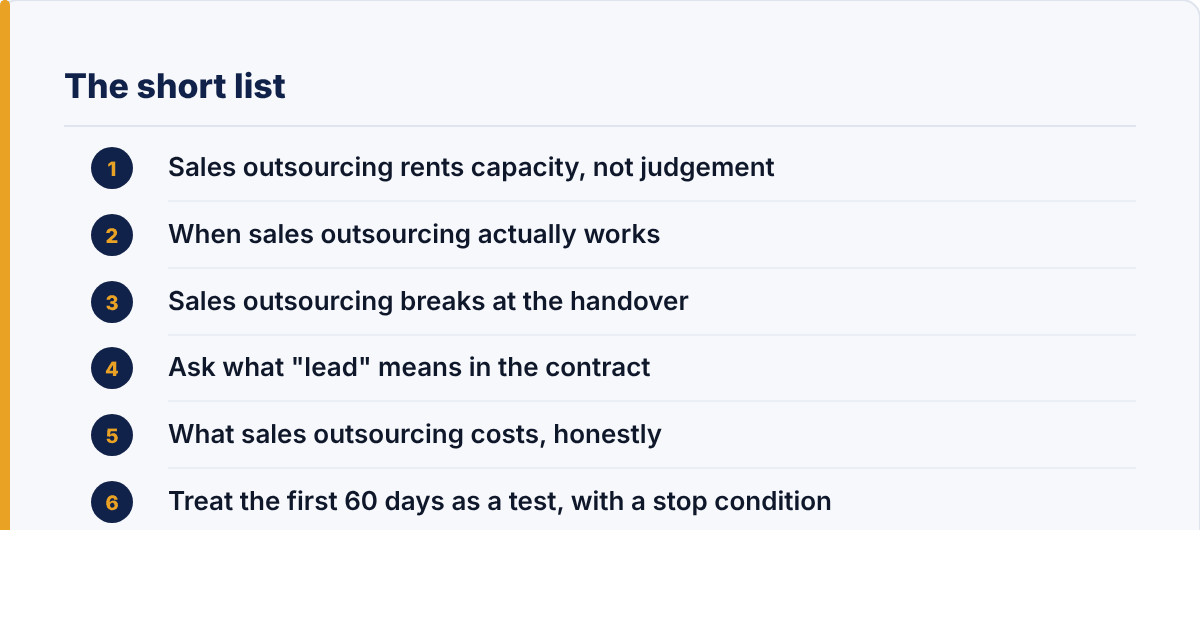 sales outsourcing: the article's points at a glance