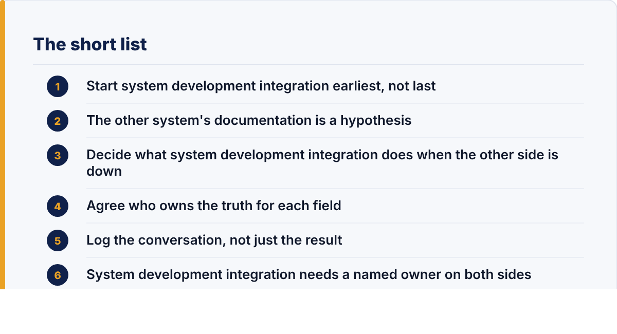 system development integration: the article's points at a glance